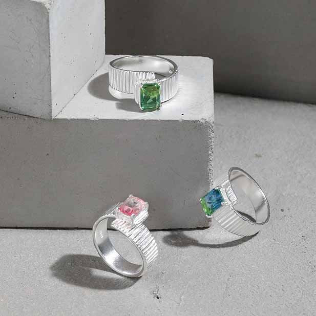 Stylish Fading Emerald Gear 925 Sterling Silver Adjustable Ring