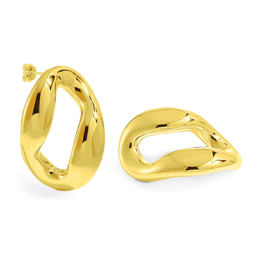 Extra Large Women Trendy 999 Pure Silver Huge Hollow Irregular Circle Stud Earrings