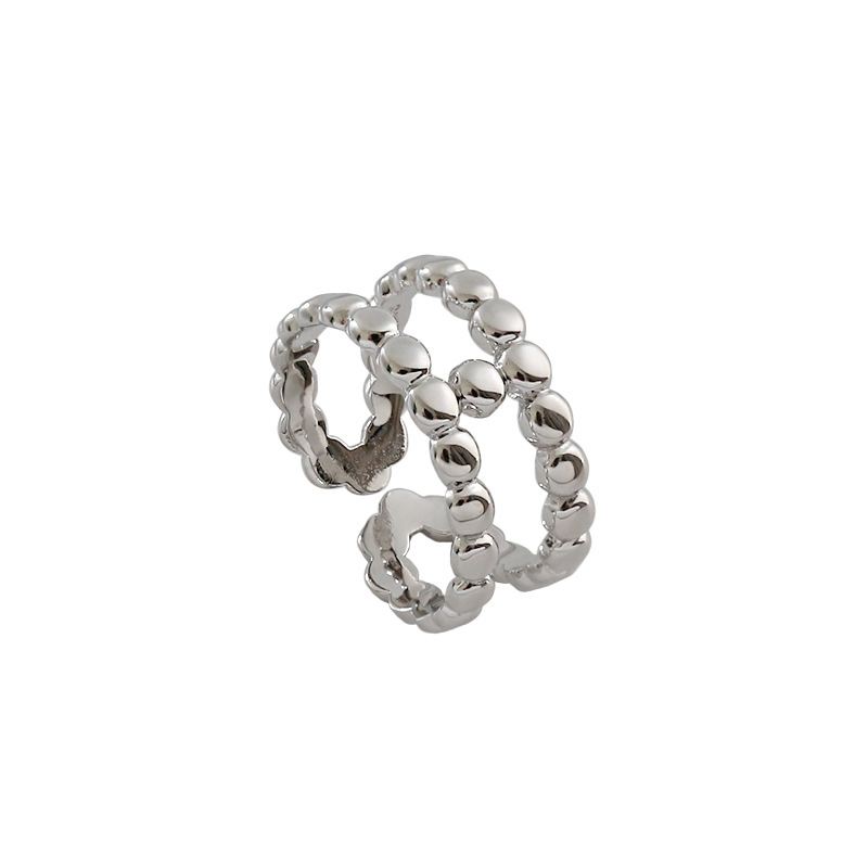 Fashion Beads Double Layer H 925 Sterling Silver Adjustable Ring