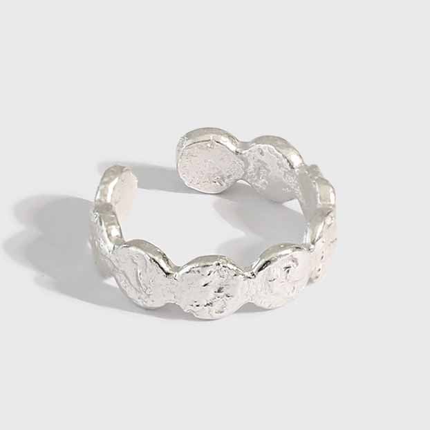 Fashion Round Wave 925 Sterling Silver Adjustable Ring