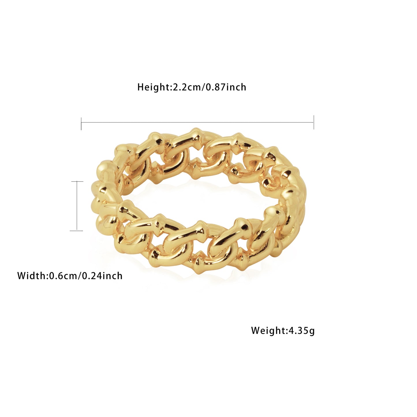 Fine Jewellery 925 Sterling Silver Yellow Gold Curb Chain Ring