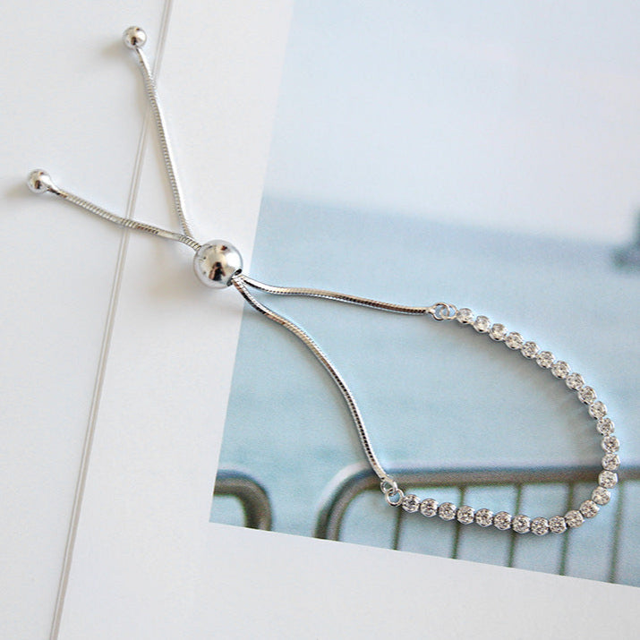 Fashion Simple CZ Beads 925 Sterling Silver Adjustable Bracelet