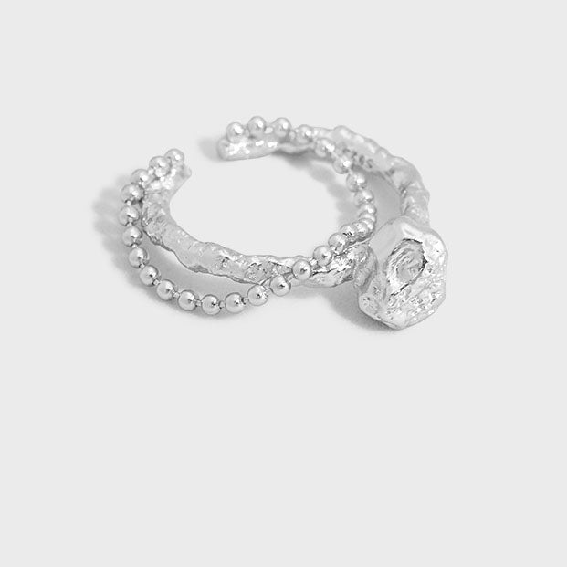 Stylish Fashion Double Layer Beads 925 Sterling Silver Adjustable Ring