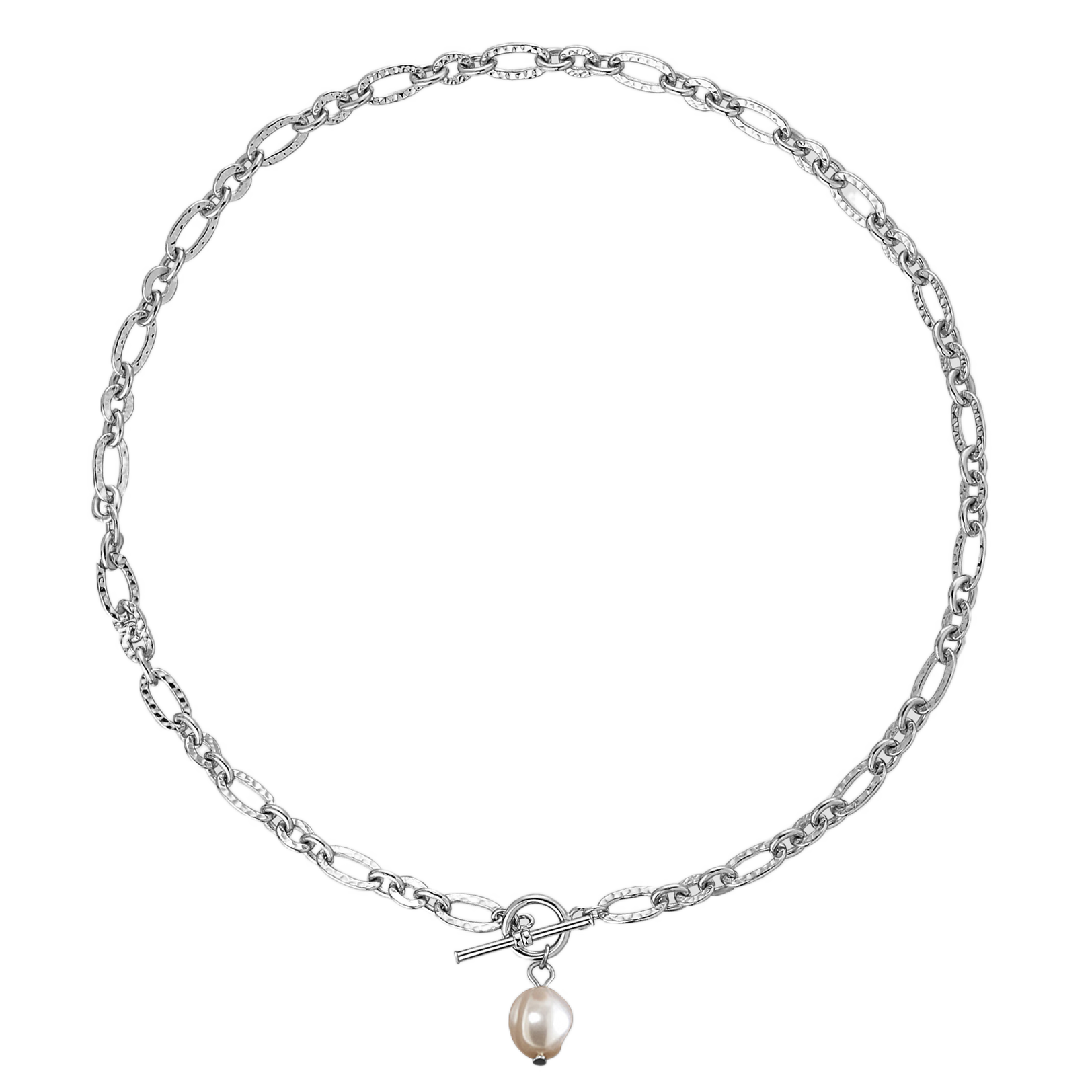 Sofia - Hollow Wave Oval Natural Pearl Chain 925 Sterling Silver Necklace