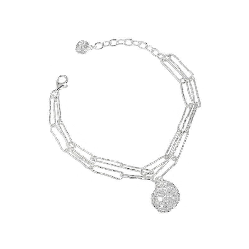 Stylish Office Double Layers Hollow Chain Lotus Leaf 925 Sterling Silver Bracelet