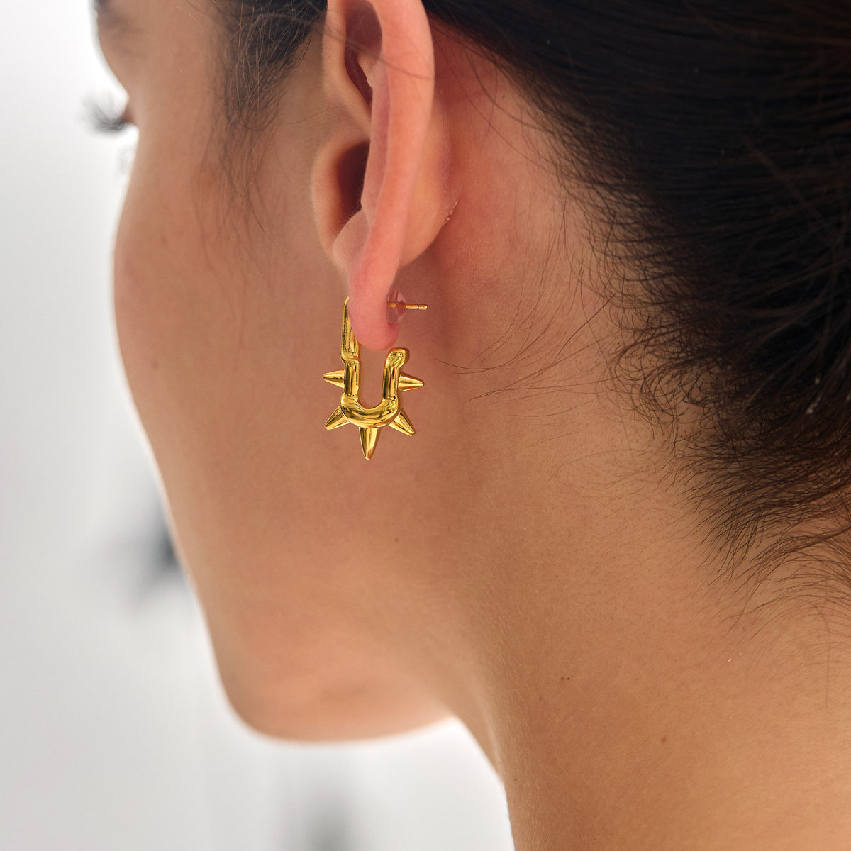 Bold 999 Pure Silver Big U Shape Rivet Hollow Design Lightweight Women Statement Earrings