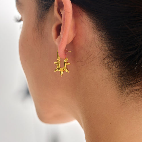 Bold 999 Pure Silver Big U Shape Rivet Hollow Design Lightweight Women Statement Earrings