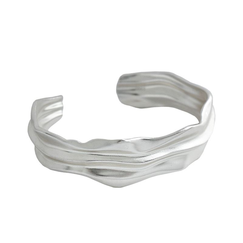 Make a bold statement with this Stunning Large Irregular Folds 925 Sterling Silver Open Bangle