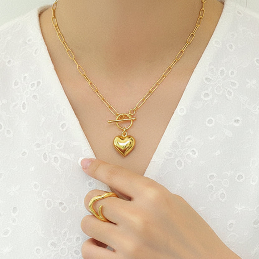 Women Heart T-Bar Hollow Chain OT 925 Sterling Silver Necklace