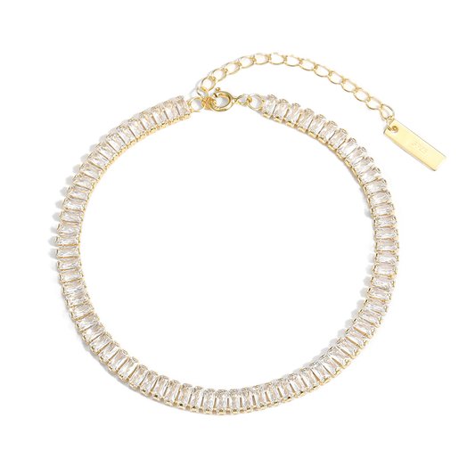 Elegant Rectangle CZ Geometry 925 Sterling Silver Bracelet/Anklet