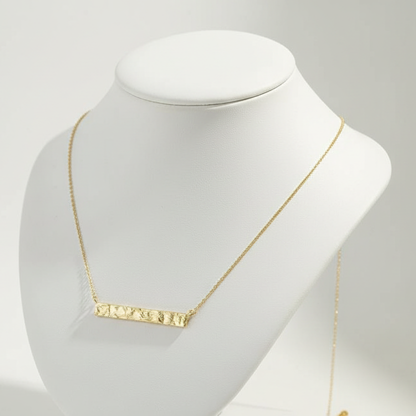 Hammered Rectangle Tag Bar 925 Sterling Silver Necklace, 18k gold/Rhodium