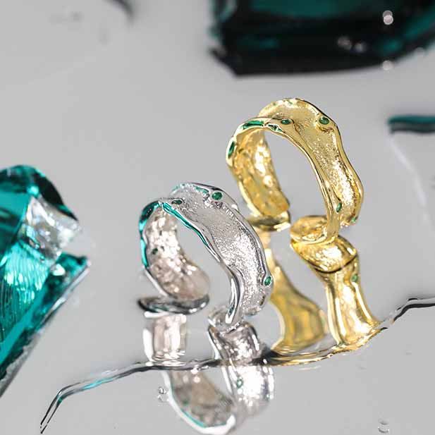 Minimalism Stylish Green CZ 925 Sterling Silver Adjustable Ring