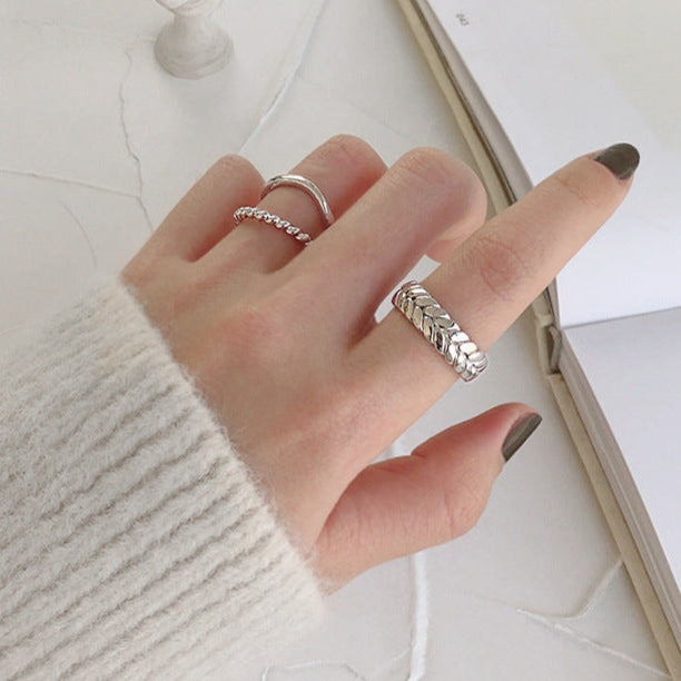 Fashion Wheat Twisted Pattern 925 Sterling Silver Adjustable Ring