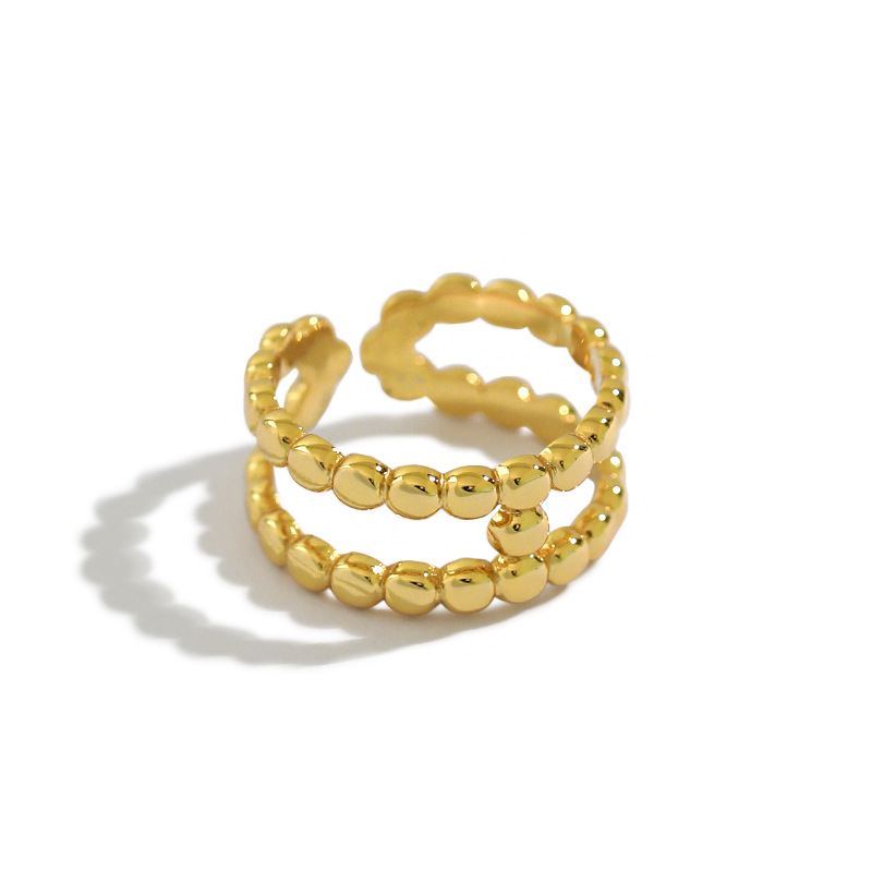 Fashion Beads Double Layer H 925 Sterling Silver Adjustable Ring