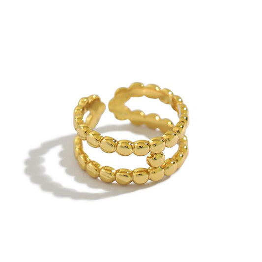 Fashion Beads Double Layer H 925 Sterling Silver Adjustable Ring