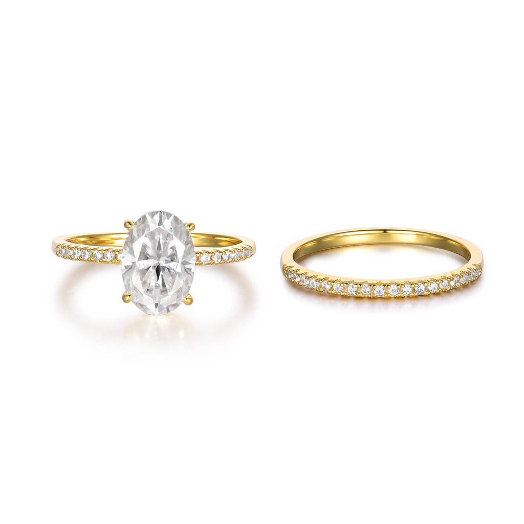 925 Sterling Silver Oval Moissanite Two Piece Band Ring, Wedding Anniversary Gift for Women
