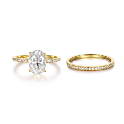 925 Sterling Silver Oval Moissanite Two Piece Band Ring, Wedding Anniversary Gift for Women