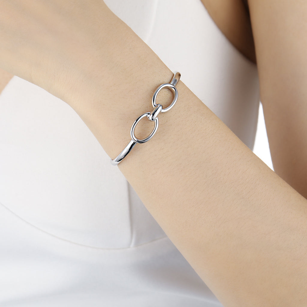 Modern Minimalist Double Circle Hollow Design 925 Sterling Silver Open Bangle Bracelet