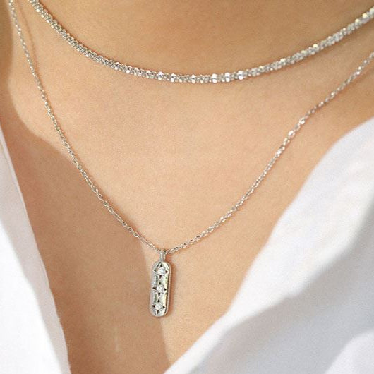 Elegant CZ Star Tag 925 Sterling Silver Necklace