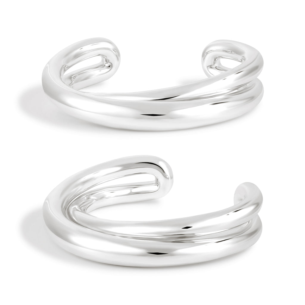 999 Sterling Silver Stunning Double Layers Cross Open Cuff Bracelet