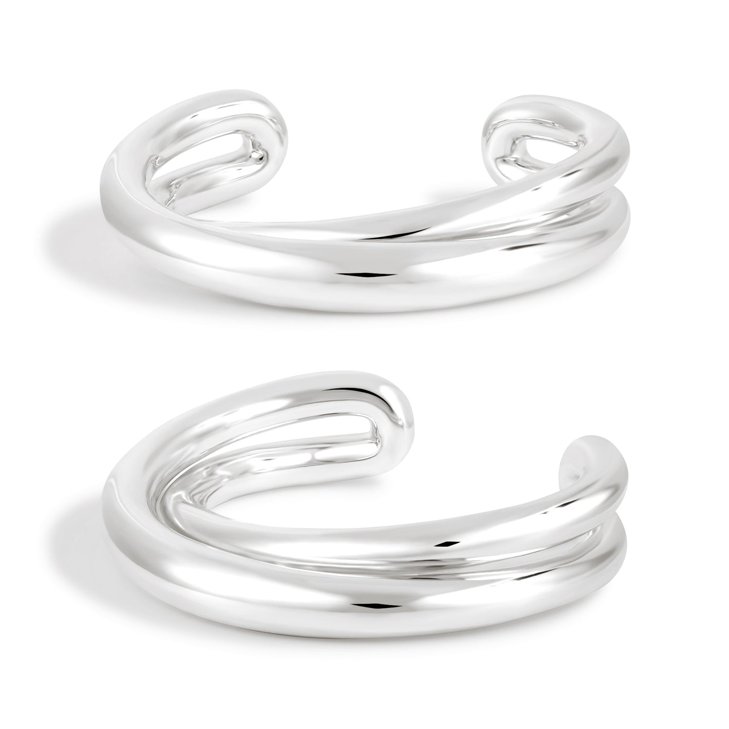 999 Sterling Silver Stunning Double Layers Cross Open Cuff Bracelet