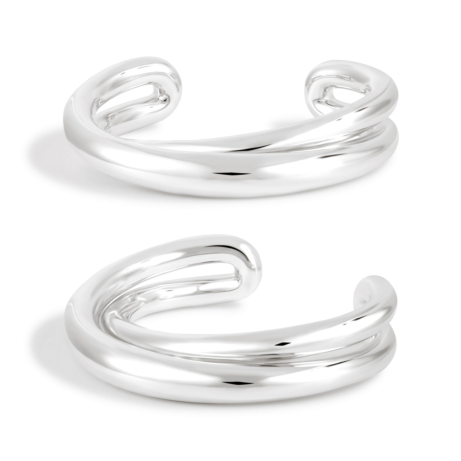 999 Sterling Silver Stunning Double Layers Cross Open Cuff Bracelet