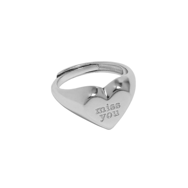 Miss You Letters Heart 925 Sterling Silver Wide Adjustable Ring