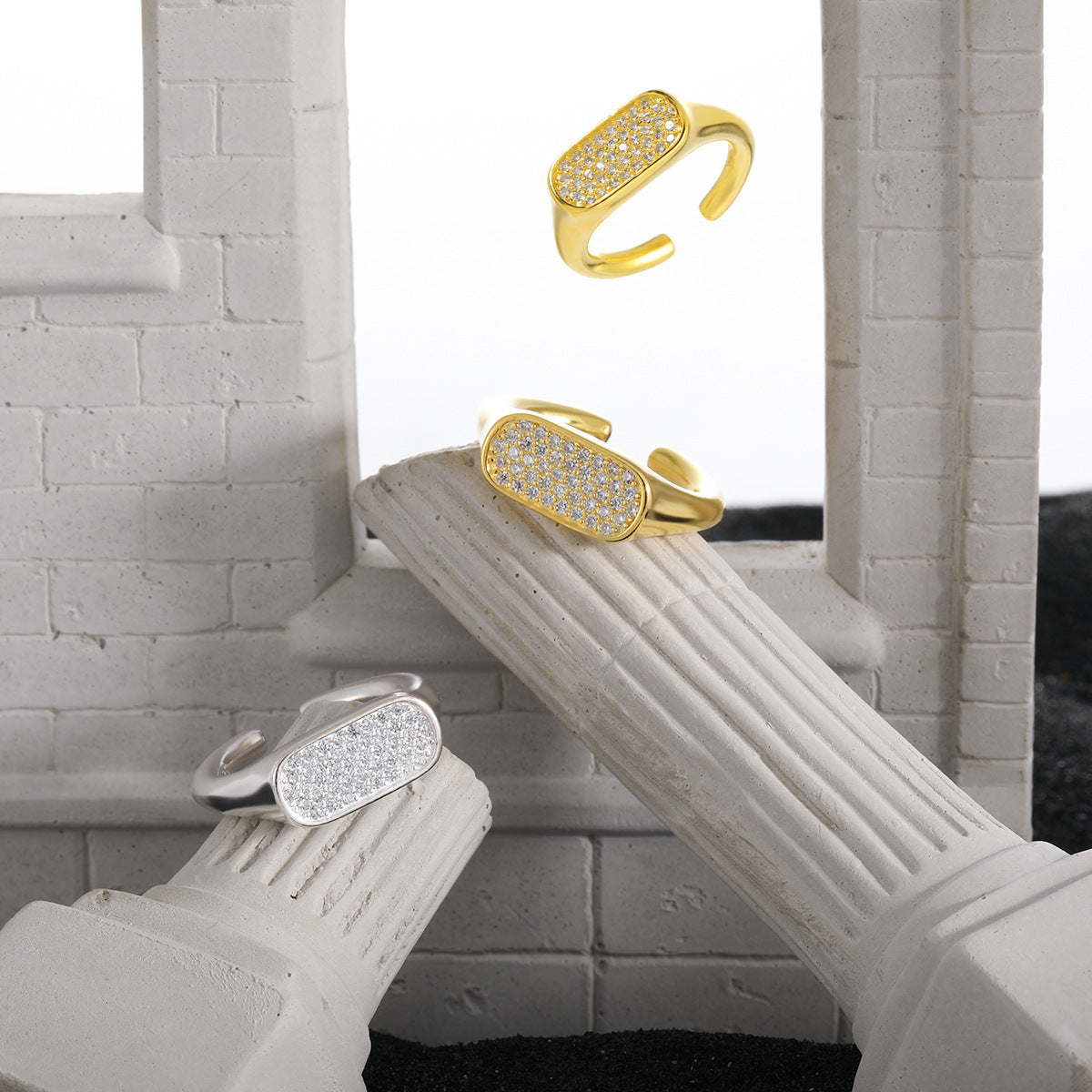 Rectangle Micro Setting CZ 925 Sterling Silver Adjustable Ring