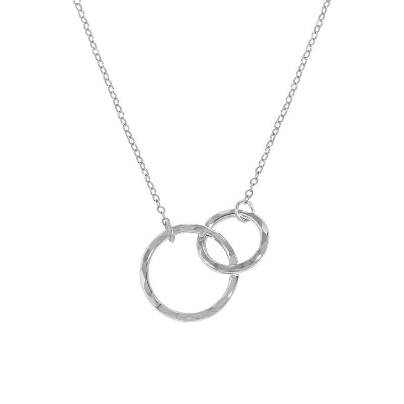 Elegant exquisite double interlocking circular ring texture S925 sterling silver necklace for women