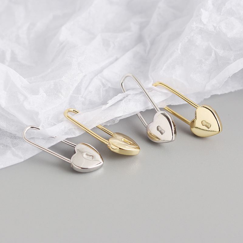 Cool Fashion Heart Lock 925 Sterling Silver Hoop Earrings