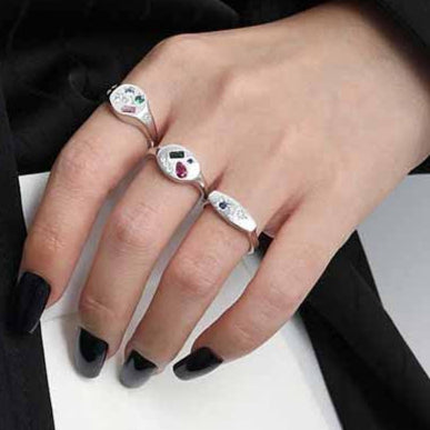 Colourful Star Oval CZ 925 Sterling Silver Adjustable Ring