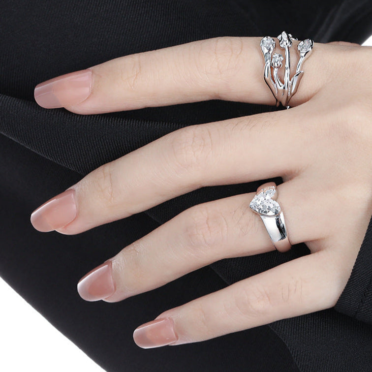 Stunning Love Heart 925 Sterling Silver Women Adjustable Ring