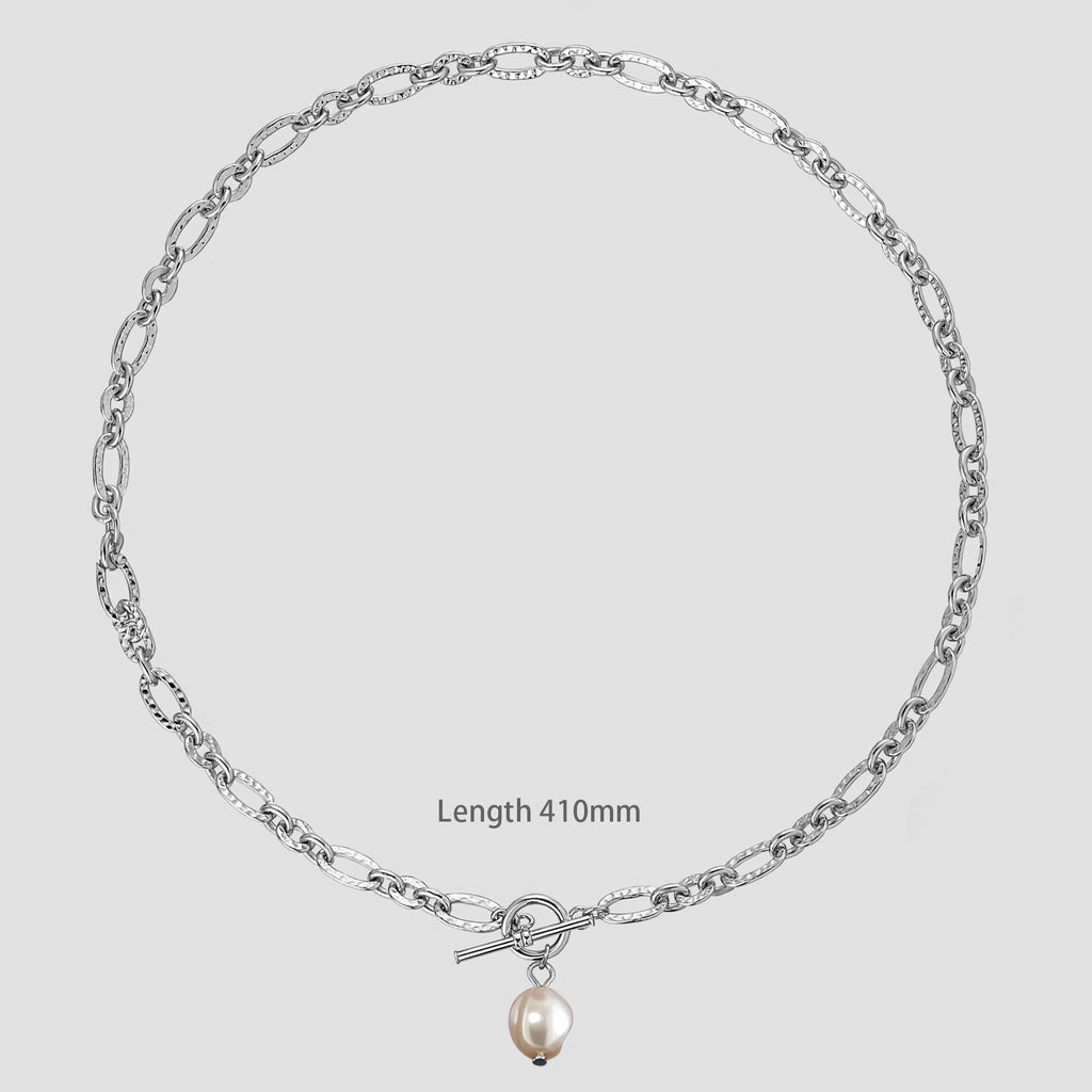 Sofia - Hollow Wave Oval Natural Pearl Chain 925 Sterling Silver Necklace