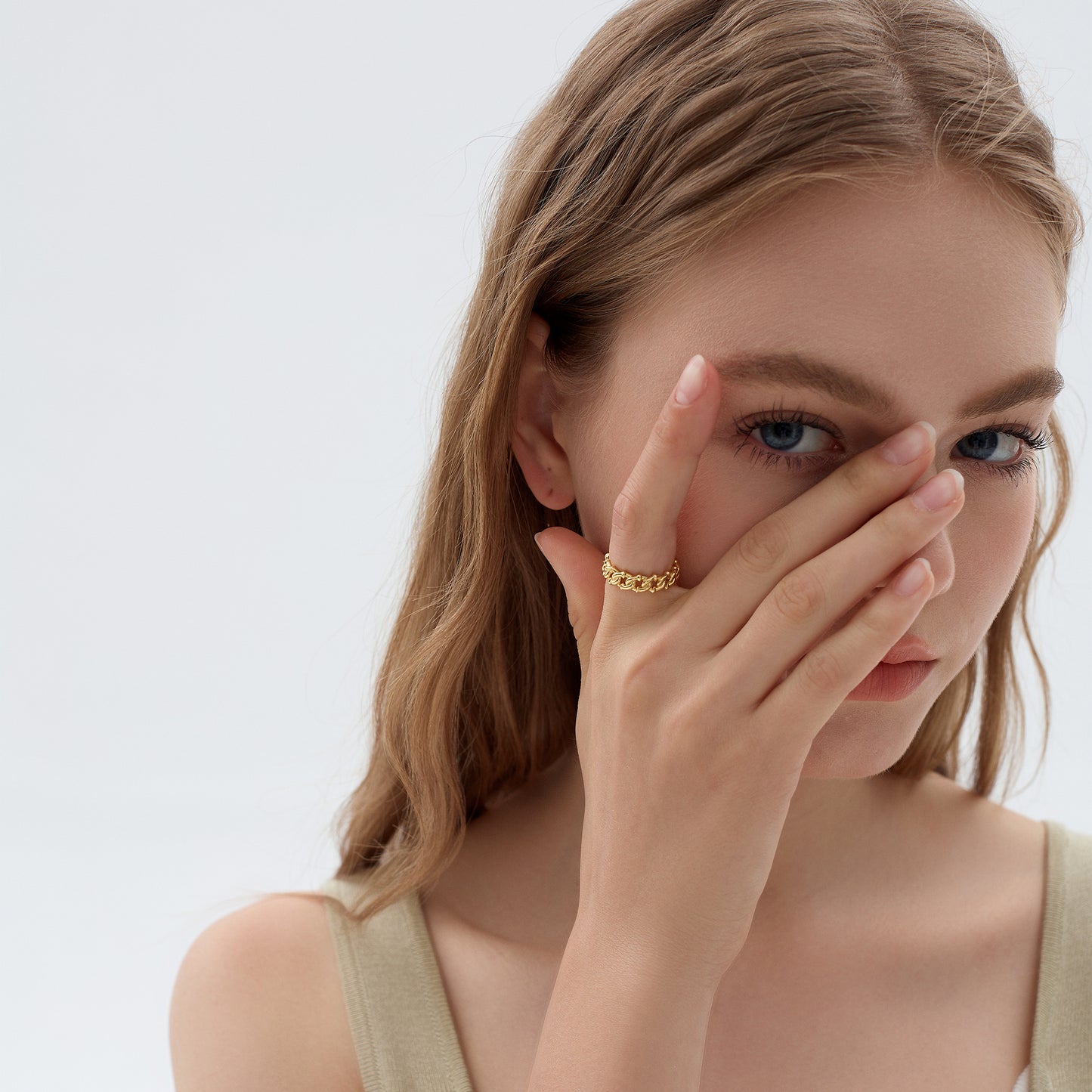 Fine Jewellery 925 Sterling Silver Yellow Gold Curb Chain Ring