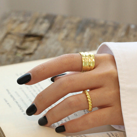 Classic Wide Irregular River 925 Sterling Silver Adjustable Ring