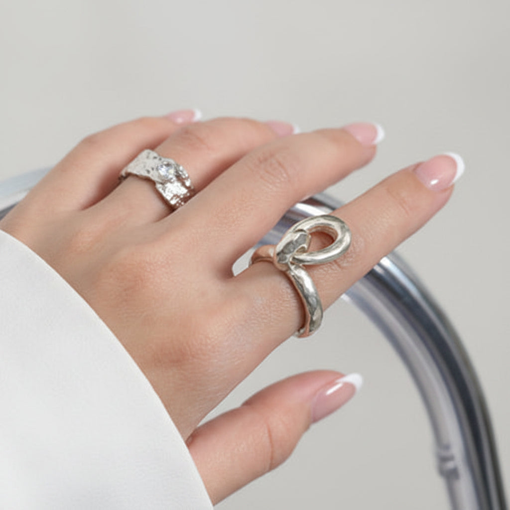 Fashion Hollow Buckle 925 Sterling Silver Adjustable Ring