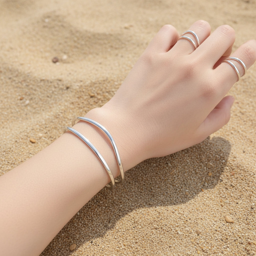 Perfect Gift for her Stunning Double Layer 925 Sterling Silver Open Bangle