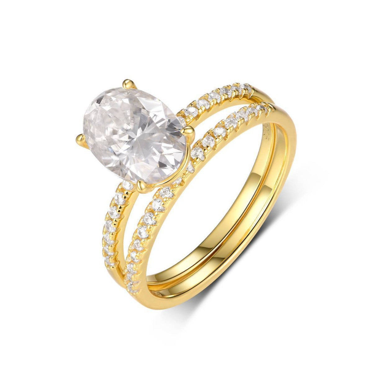 925 Sterling Silver Oval Moissanite Two Piece Band Ring, Wedding Anniversary Gift for Women