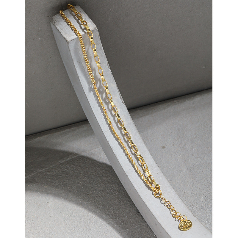 S925 Pure Silver trendy and cool starry sky double layer chain bracelet for women
