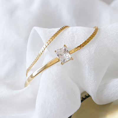Stunning Double Layer Rectangle CZ S925 Sterling Silver Bracelet
