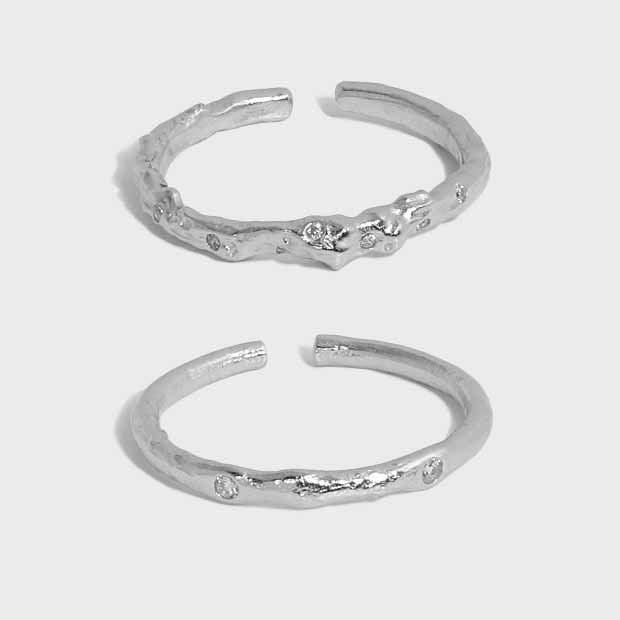 Dainty Minimalism CZ Irregular 925 Sterling Silver Adjustable Ring