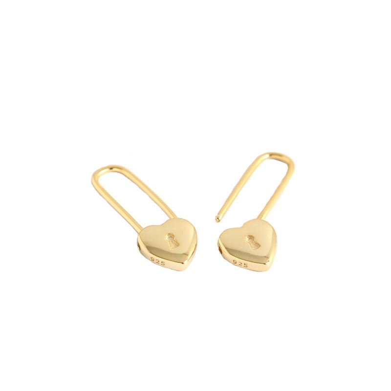 Cool Fashion Heart Lock 925 Sterling Silver Hoop Earrings
