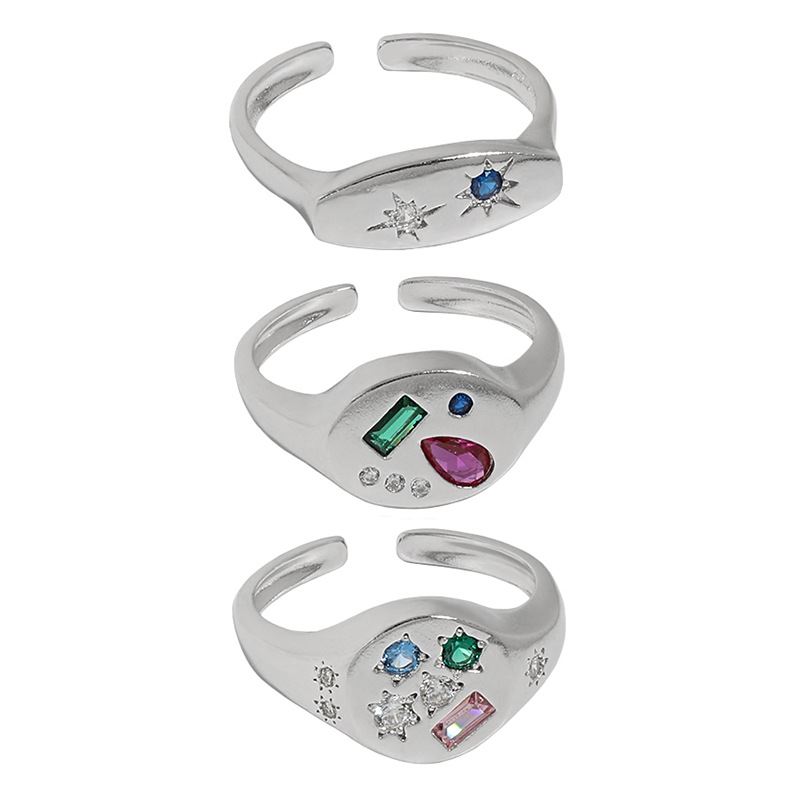 Colourful Star Oval CZ 925 Sterling Silver Adjustable Ring