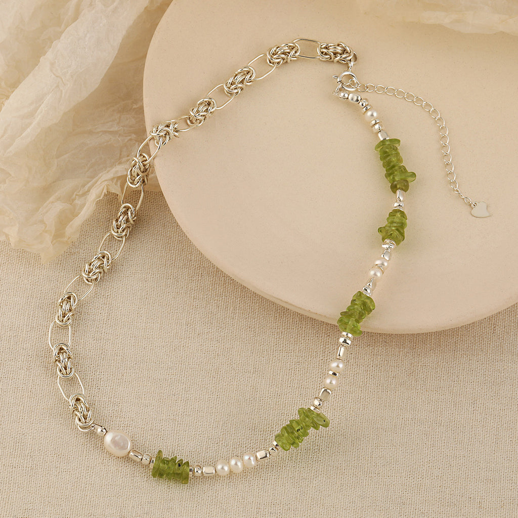 Natural Pearl Peridot Sweet Patchwork Necklace, 18k