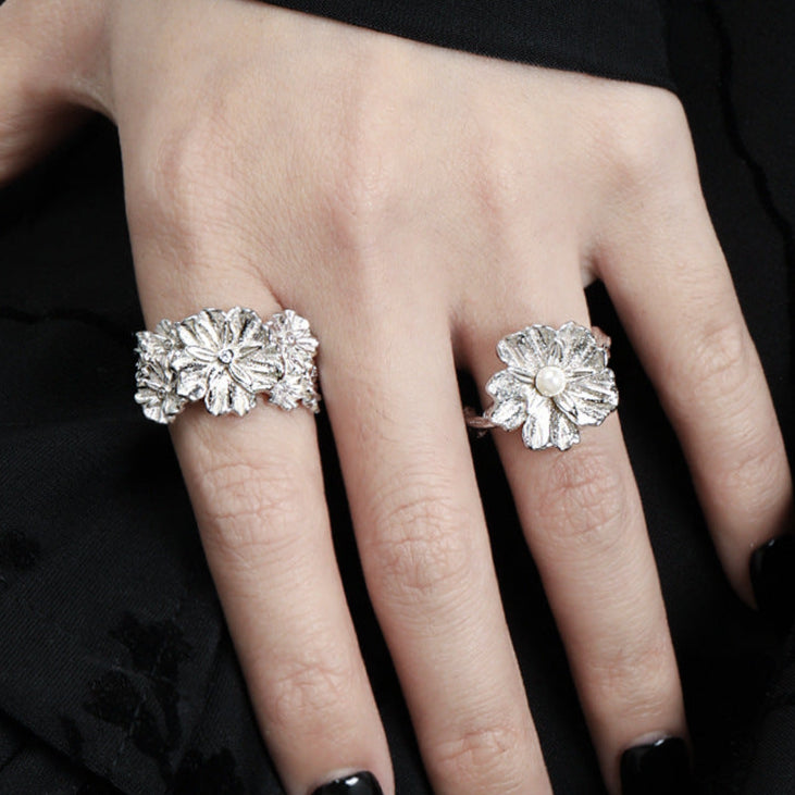 Beautiful 925 Sterling Silver CZ Flowers Adjustable Ring for her