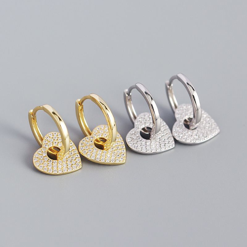 Women CZ Heart 925 Sterling Silver Hoop Earrings