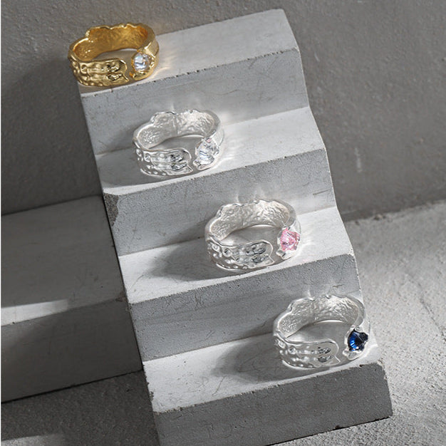 Friend's Irregular Round CZ  925 Sterling Silver Adjustable Ring