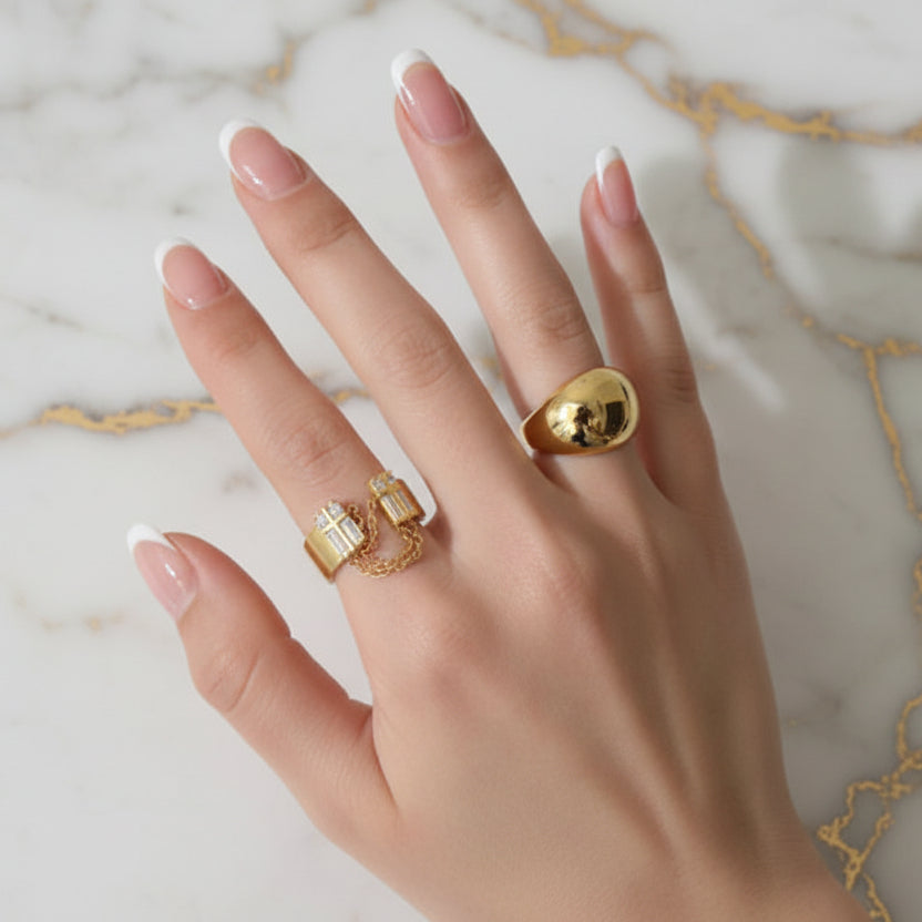 female hand with beautiful stylish ring, the perfect gift