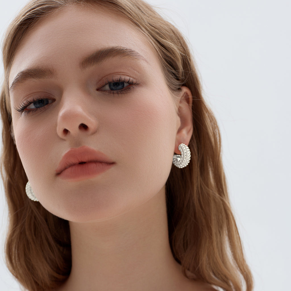 Trendy 999 Sterling Silver Chunky Round Hoop Earrings