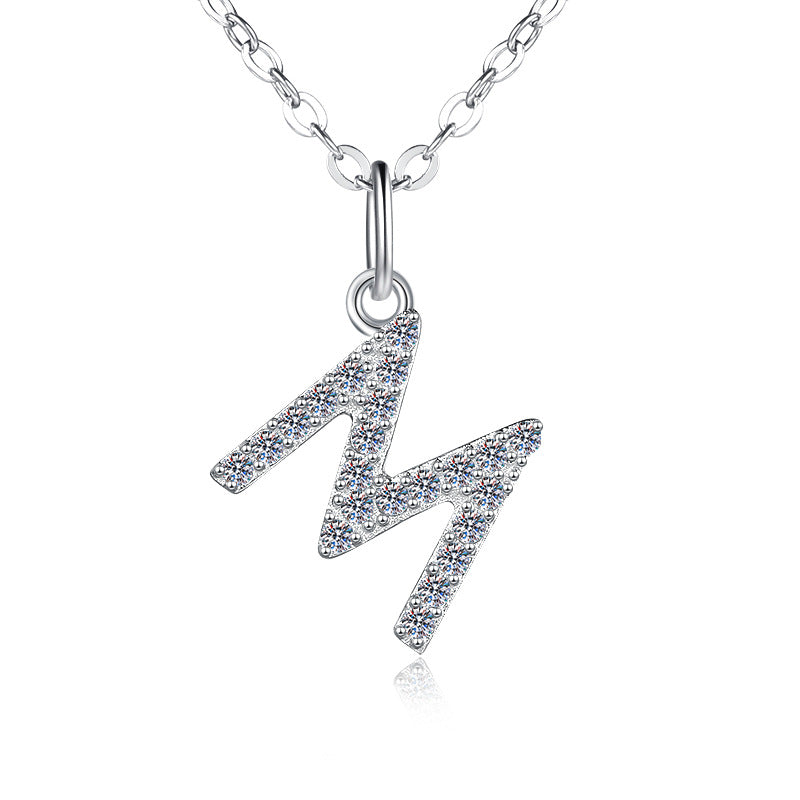 Silver necklace with a lightning bolt pendant on a white background
